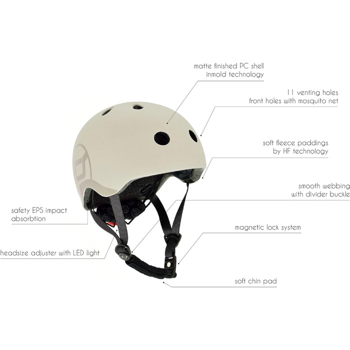 Дитячий шолом Scoot and Ride з регульованими ременями, матове покриття, розміри S і M, зі світлодіодним підсвічуванням і м'якою фл