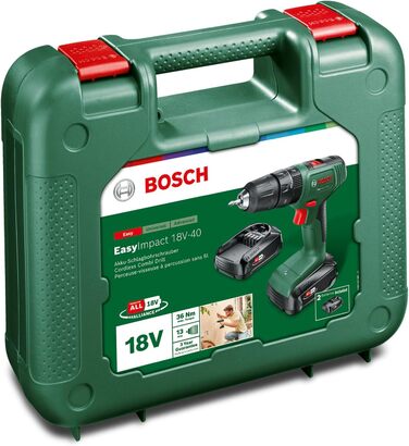Дім і сад Акумуляторний ударний дриль-шуруповерт Bosch EasyImpact 18V-40 (2 акумуляторні батареї 2,0 Ач, система 18 В, в кейсі) Ко