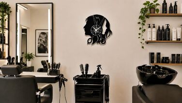 Настінний годинник Barber Shop для перукарні та салону краси Безтихий механізм, вінтажний дизайн, ідея для подарунка (Чорний MM1)