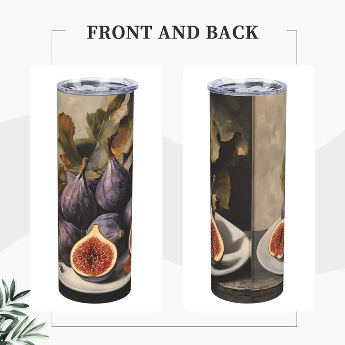 Кружка з прямою трубочкою, 590 мл, принт з інжиром, підходить для кемпінгу, офісу та дому.