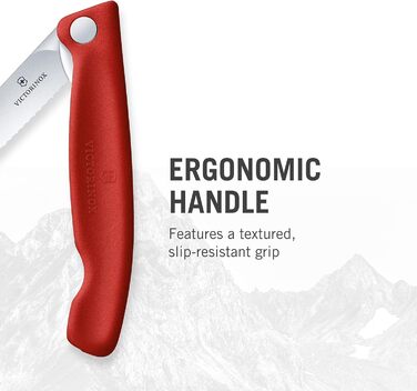 Туристичний ніж, Пікнік, Гостре лезо, Зубчастий край, 11 см, Міцна пластикова ручка, Нержавіюча сталь, Червоний Червоний Одинарний