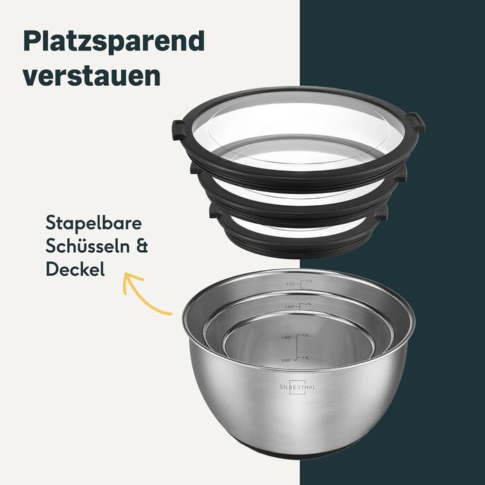 Набір мисок з нержавіючої сталі SILBERTHAL з кришкою - 3 шт. и - Миски для сервірування, варіння, випічки, зберігання