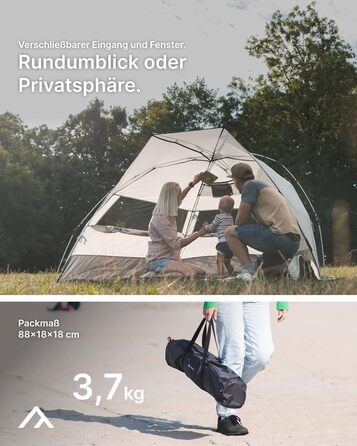 Пляжний навіс qeedo Quick Bay із захистом від ультрафіолету (UV80) для 2 осіб, включаючи сумку на колесах, пластикові кілочки та відтяжки - захист від сонця для сімей, дітей, немовлят або собак - Sandgrey Light Sand