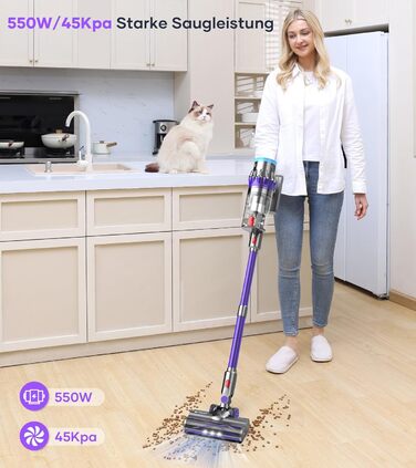 Акумуляторний пилосос MIBODE 45000Pa, акумуляторний пилосос потужністю 550 Вт з інтелектуальним дисплеєм, до 60 хвилин роботи, пил