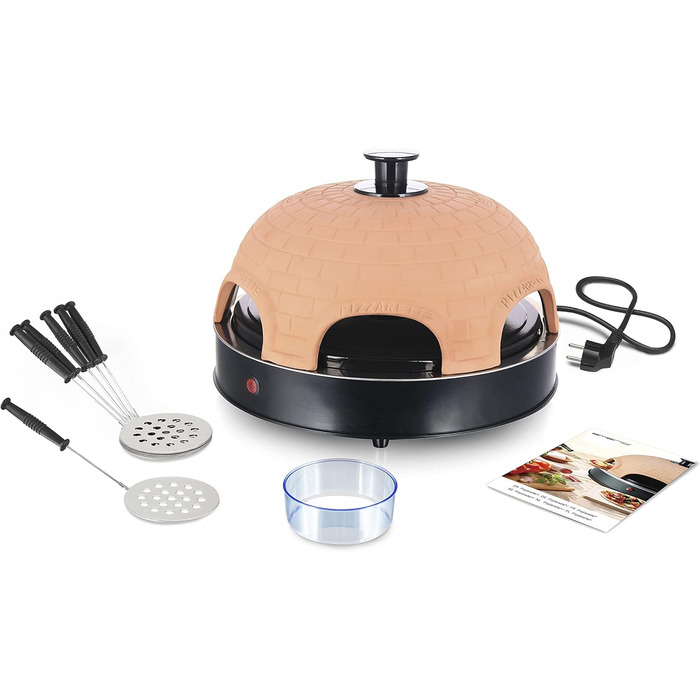 Піч для піци Emerio PIZZARETTE Оригінальна теракотова глиняна витяжка ручної роботи з тепловідбиваючим екраном Запатентована конструкція для сімейних розваг Mini Pizza для 6 осіб Веселощі Зірка No1 ПО-115984.8