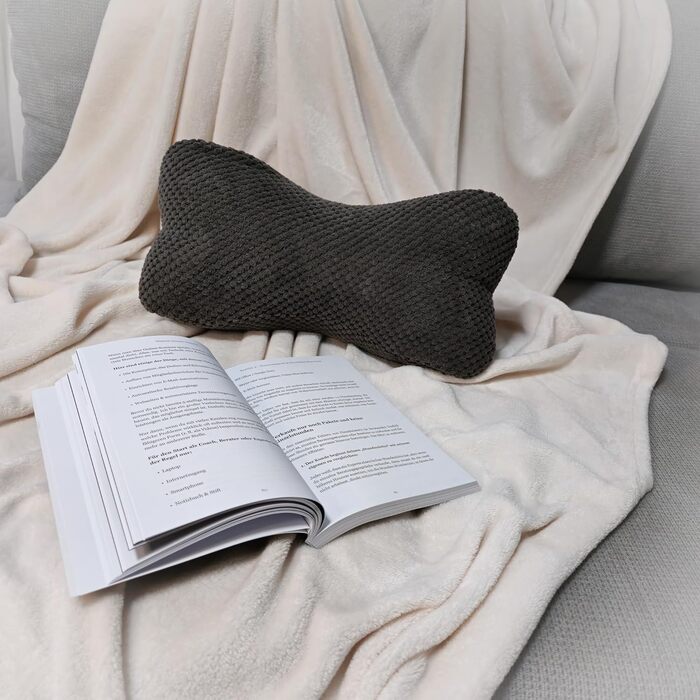 Подушка для читання, подушка для читання, валик для шиї, подушка для шиї з вельвету, опорна подушка, текстурована дорожня подушка, фігурна подушка, підставка для книг, гнучка підставка для книг, електронних книг або планшетів - 18x35 см (антрацит)