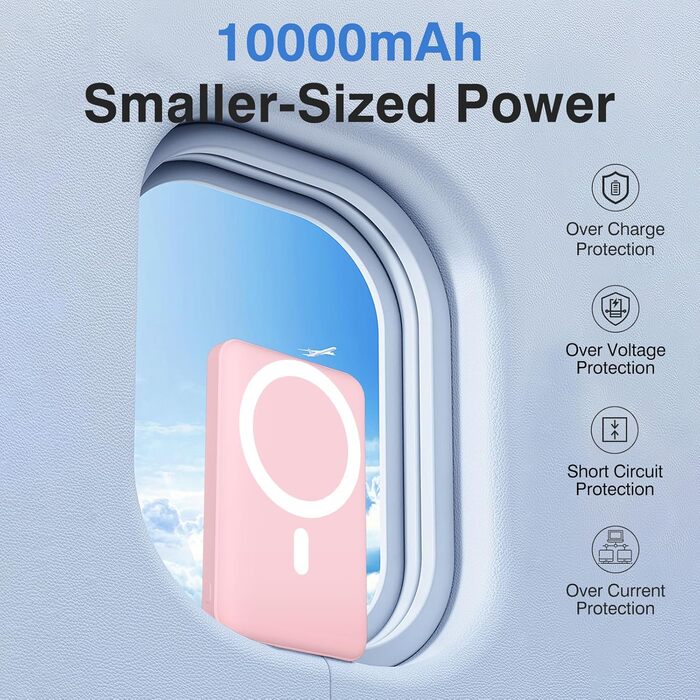 10000mAh Wireless Power Bank with USB C in&Out, 22.5W Small but Strong Magnetic Power Bank for iPhone 16/15/14/13/12 Pro/Pro Max/Plus/Mini (Pink), 10000mAh Wireless Power Bank with USB C in&Out, 22.5W Small but Strong Magnetic Power Bank for iPhone 16/15/