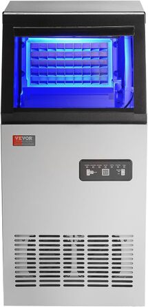 Комерційний льодогенератор VEVOR 45 кг/24 год, льодогенератор Light Cube 12,5 кг Ємність для зберігання льоду 45 кубиків льоду, льодогенератор з нержавіючої сталі, включаючи фільтр для води та лопату для льоду