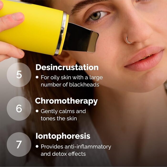 Ультразвуковий пілінговий пристрій для очищення обличчя, 5-режимний скраб для очищення пор шкіри, ультразвуковий пілінг, антивіковий засіб для видалення чорних крапок, зміцнення шкіри обличчя - жовтий