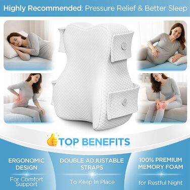 Подушка для колін для тих, хто спить на боці Ортопедична подушка для ніг для безболісного сну Ергономічна опорна подушка з в&39язкопружної піни з ефектом пам&39яті Дихаючий чохол (білий)