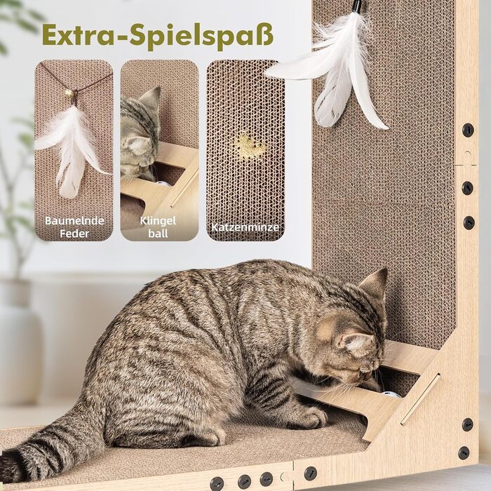 Когтеточка для котів Mora Pets, картонна когтеточка, збільшити, 59 см, когтеточки для котів, L-подібні когтеточки, високоякісні когтеточки з м&39ячиками, гофрований картон, когтеточки, меблі для котів, картонні когтеточки, розмір