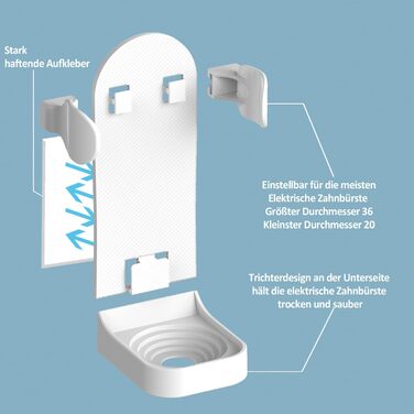 Електричний тримач для зубних щіток HOMMAND 2 Pack для настінного кріплення, міцний тримач для електричних зубних щіток, регульова