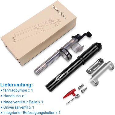 Міні-велосипедний насос Toptrek 260PSI, сумісний з усіма клапанами (Presta та Schrader), малий велосипедний насос для гірських велосипедів, шосейних велосипедів, електровелосипедів, гірських велосипедів