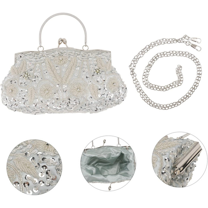 Вечірня сумочка-клатч з перлами, ручної роботи, багатоколірна, срібляста