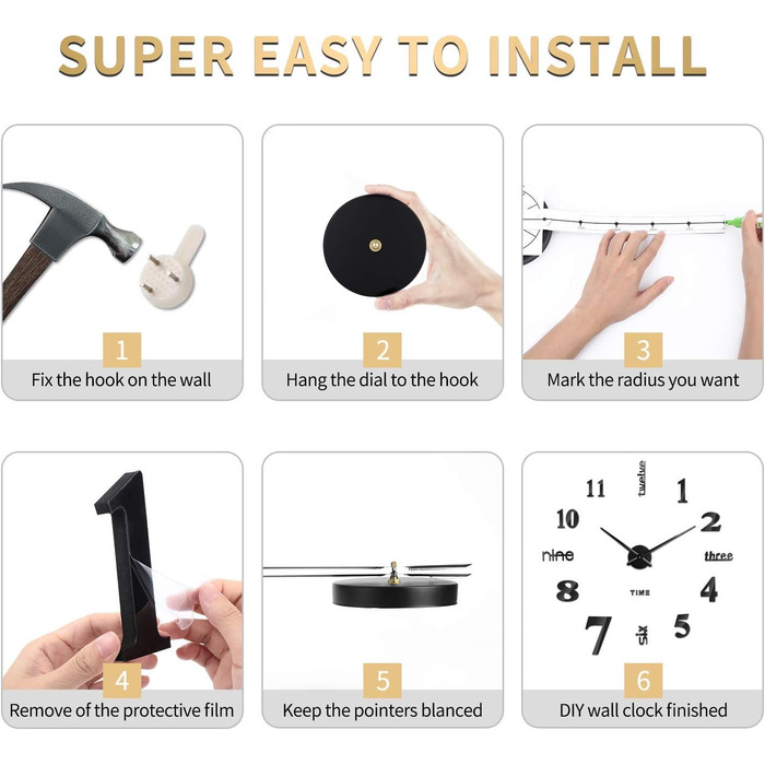 Настінний годинник великий XXL для наклеювання - DIY німий сучасний годинник настінне татуювання для вітальні кухні спальні офісу