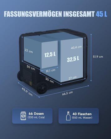 Автомобільний кемпінговий компресор Cool Box Електричний 12/24V 230V Автомобільний холодильник з двозонним регулюванням температури Дорожній холодильник -22 20 для вантажівки човна Автодом 45L з 2 колесами Чорний 45L з 2 колесами