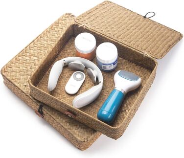 Кошики для зберігання морської трави з кришками, плоский плетений кошик, плоский плетений кошик для полиць, декоративні коробки для зберігання та організації