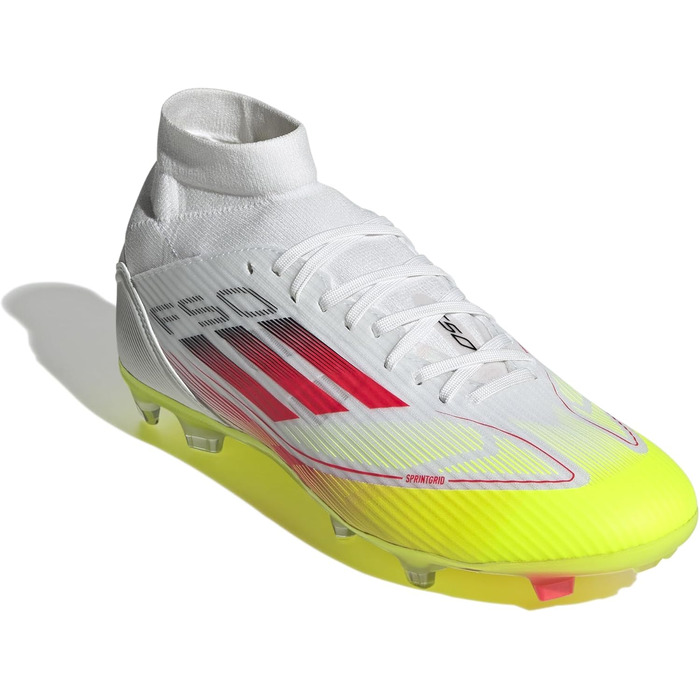 Футбольні бутси adidas F50 League Mid FG/MG, жіночі, колір 39 1/3, колір Cloud White, яскраво-червоний, сонячно-жовтий