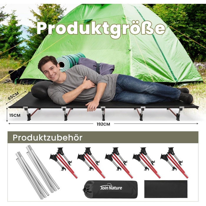 Надлегке складне кемпінгове ліжко для дорослих, портативне похідне ліжко, розкладне ліжко, вантажопідйомність 150 кг, кемпінговий шезлонг для наметів, для піших прогулянок та походів, чорний