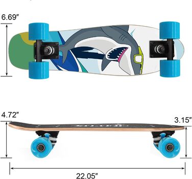 Комплектні скейтборди 22-дюймові міні-крейсерські скейтборди для початківців Діти Хлопчики та дівчатка Дієго Бакен