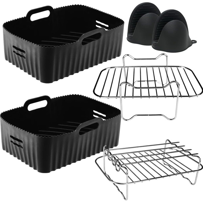 Аксесуари для аерофритюрниці, Аксесуари для фритюрниці з силіконовою формою для Ninja Foodi AF300EU 7.6 л, Cecotec LLIVEKIT 9 Л, PARIS RHNE 9.5 Л та інші аксесуари для двозонної фритюрниці, аксесуари для фритюрниці, 5 шт.