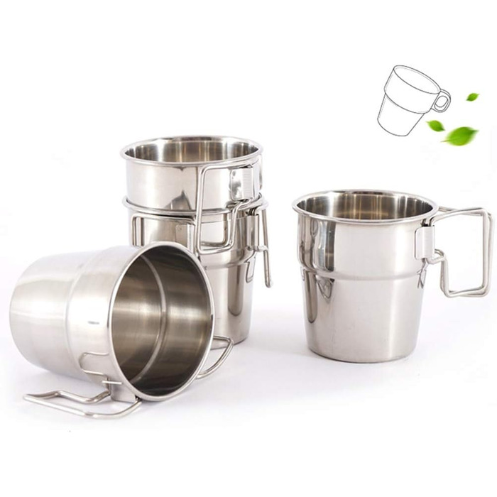 Штабельовані туристичні кружки, 4 шт. и, нержавіюча сталь, туристичні кружки зі складною ручкою, набір туристичних кружок для активного відпочинку
