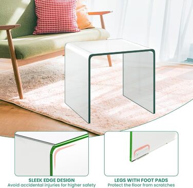 Скляний журнальний столик LIFEZEAL, N-подібний, сучасний скляний приставний столик, прозорий стіл для вітальні, офісу, готелю, макс. 30 кг, 45 x 45 x 41 см