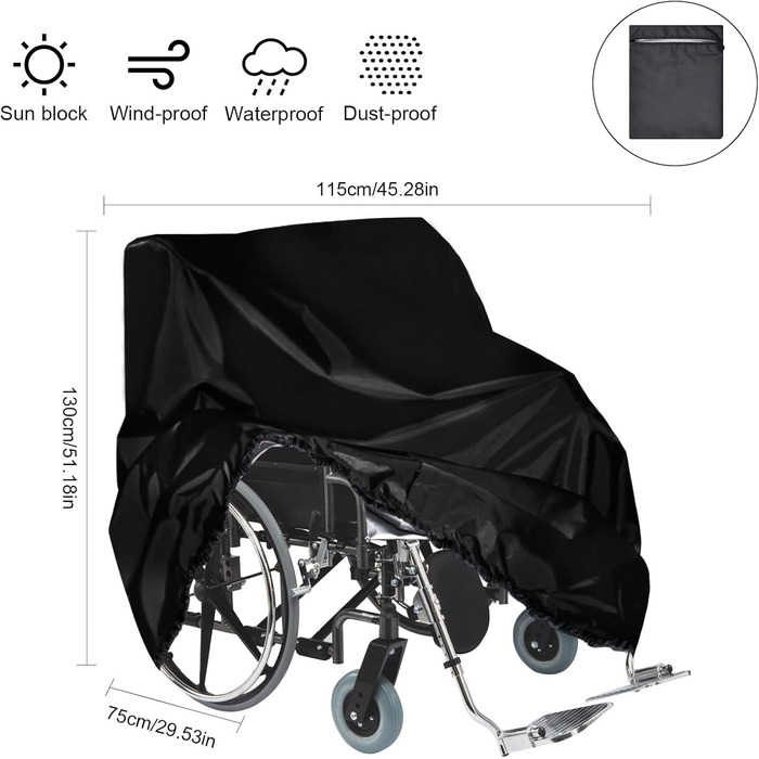 Дощовик для інвалідного візка, Мобільність, Скутер, Захист для зберігання, Водонепроникний, Електричний інвалідний візок, Зовнішні захисні чохли, з еластичною мотузкою (115 x 75 x 130 см)