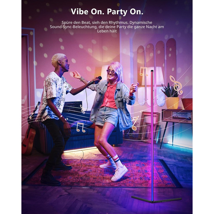 Торшер RGB 150 см кутова підсвітка з дистанційним керуванням та підтримкою Alexa, регульована яскравість, кольорова атмосферна лампа для вітальні, спальні та ігрової кімнати