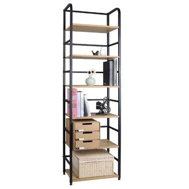 Окремостояча полиця WOLTU, металева полиця, книжкова шафа, полиця для зберігання, полиця для сходів, полиця для ванної кімнати, кухонна полиця, кутова полиця, полиця для сходів, полиця для сходів, висока полиця, 6 полиць, 50x176x30 см, світлий дуб RGB11he