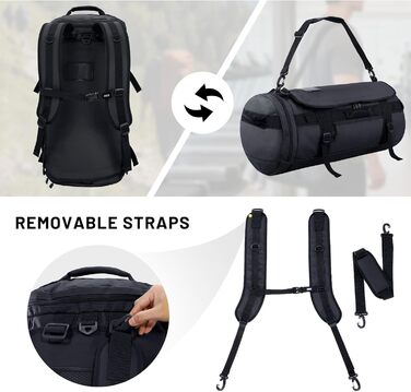 Велика водонепроникна спортивна сумка/рюкзак MIER з відділенням для взуття, що трансформується в рюкзак, 45 л/60 л/90 л, чорна, 90 л