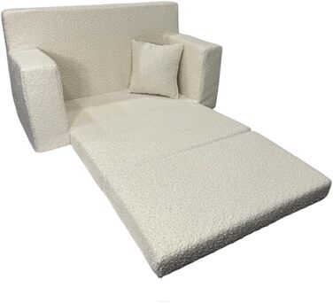 Дитячий диван FORTISLINE, розкладний, тканина з плюшевим мишеням - ігровий диванчик для дітей з функцією сну - дитячий диванчик 83x47x43 см - м&39який пінний диванчик-ліжко, сертифікований Oeko-TEX, бежевий