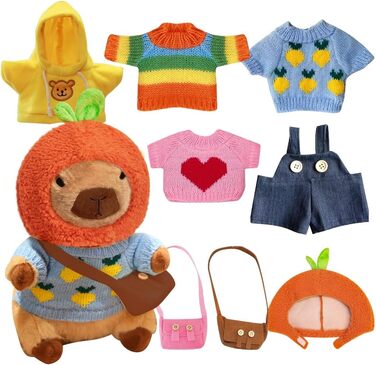 Плюшева іграшка капібара з одягом та аксесуарами, 23 см м&39яка іграшка капібара, мила плюшева капібара, плюшева іграшка капібара-одягальник з капелюхом, 4 предмети одягу, 2 кишені, штани для дітей, дівчаток, хлопчиків