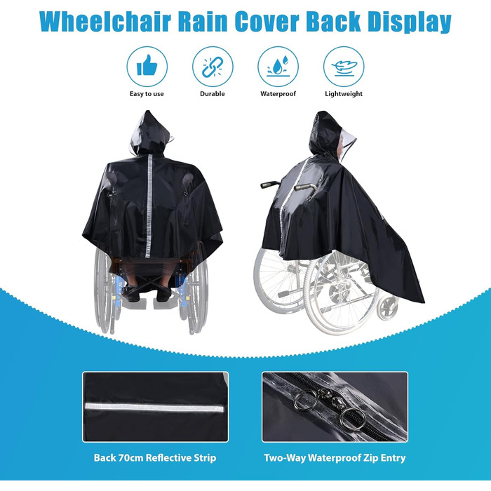 Дощовик-пончо  для інвалідного візка для дорослих з напівпрозорим капюшоном