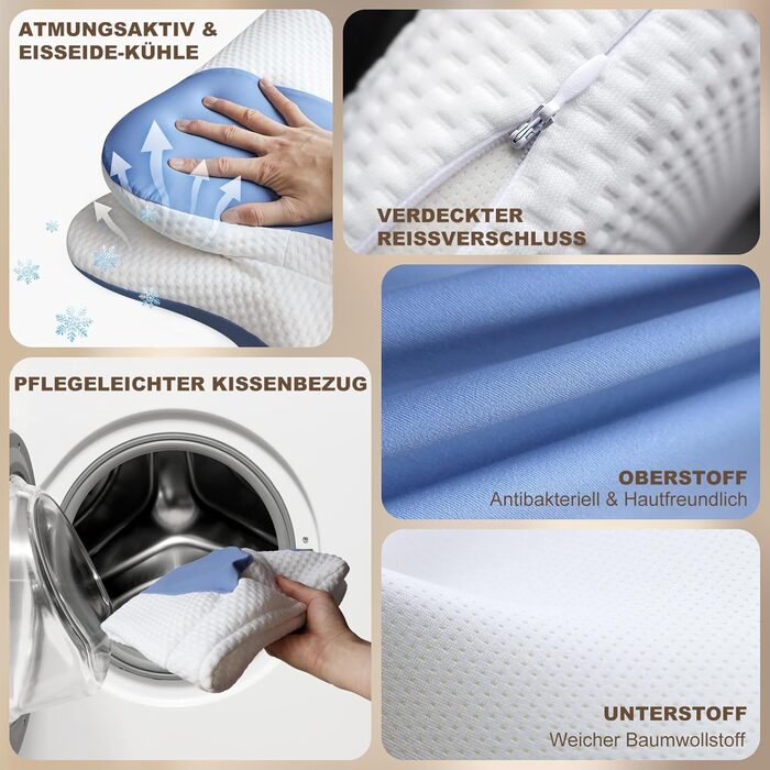 Подушка для шиї - ортопедична подушка від болю в плечах та шиї, подушка з піни з ефектом пам&39яті для сну на животі, спині та боці, ергономічна подушка з підтримкою шиї (66 x 40 x 14 см) синя подушка ()