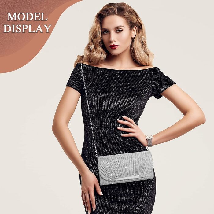 Жіноча вечірня сумка-клатч UBaymax сріблястого кольору, блискуча вечірня сумка на ланцюжку, модна сумочка, елегантна сумка-конверт через плече для новорічного балу, весілля, вечірки та весілля 03-сріблястий