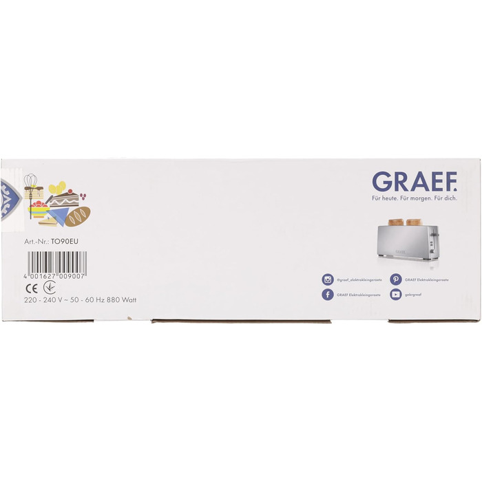 Тостер Graef Long Slot TO 90, нержавіюча сталь, срібло одинарний
