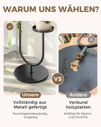 Металева підставка для квітів Bamworld, чорна, підставка для рослин для приміщень/вулиці, сучасна 2-рівнева полиця для рослин, міцний тримач для квіткових горщиків для вітальні, балкону, саду, 2 полиці