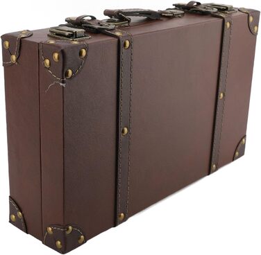 Вінтажна шкіряна дерев&39яна валіза, 34 x 20,5 x 8 см, декоративний футляр для зберігання речей для дому, фотореквізит, коричневий