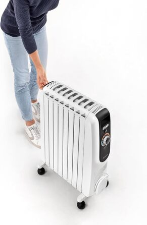 Масляний обігрівач для приміщень об&39ємом до 60 м, електричний обігрівач із запобіжним термостатом, 8 ребер, індивідуальне опалення 12 температурних налаштувань, портативний, 2000 Вт, білий (TRD50820) для приміщень об&39ємом до 60 м, 39Longhi Dragon Easy