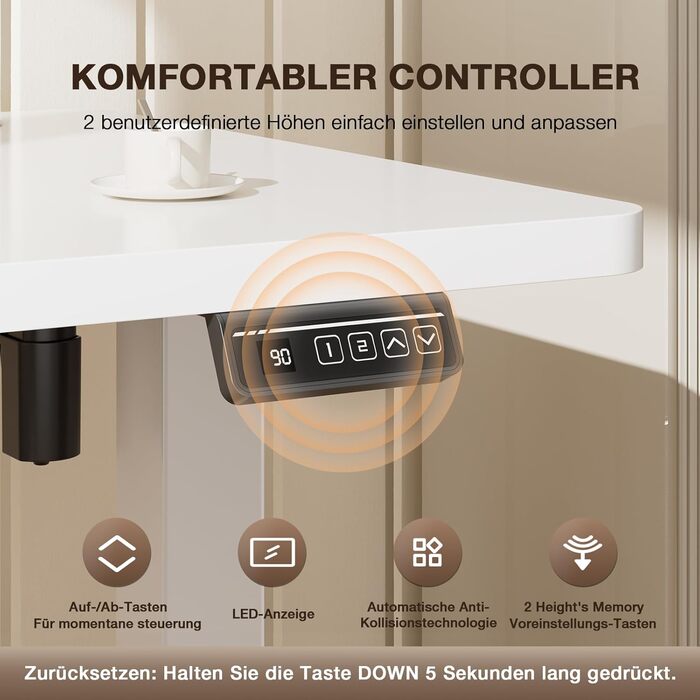 Стіл з регульованою висотою 140 x 60 см, електрично регульований стіл для офісу, комп&39ютерний стіл з функцією пам&39яті, стіл для роботи стоячи, білий 140 x 60 см