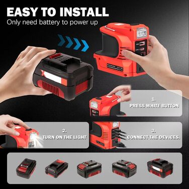 Інверторний блок живлення 220 Вт для акумулятора Einhell 18 В, інверторний генератор постійного струму 18 В на змінний струм 220 В, USB-адаптер живлення для Einhell Power X-Change з портом постійного струму, світлодіодним підсвічуванням та розеткою змінно