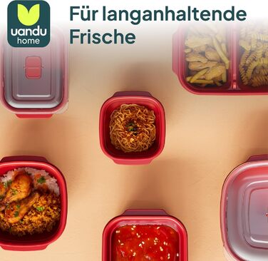 Набір контейнерів для зберігання продуктів Uandu з кришками, 3 шт., підходять для мікрохвильової печі, герметичні контейнери для сипучих продуктів, контейнери для приготування їжі, пластикові контейнери без BPA, червоні, 3 x 1300 мл