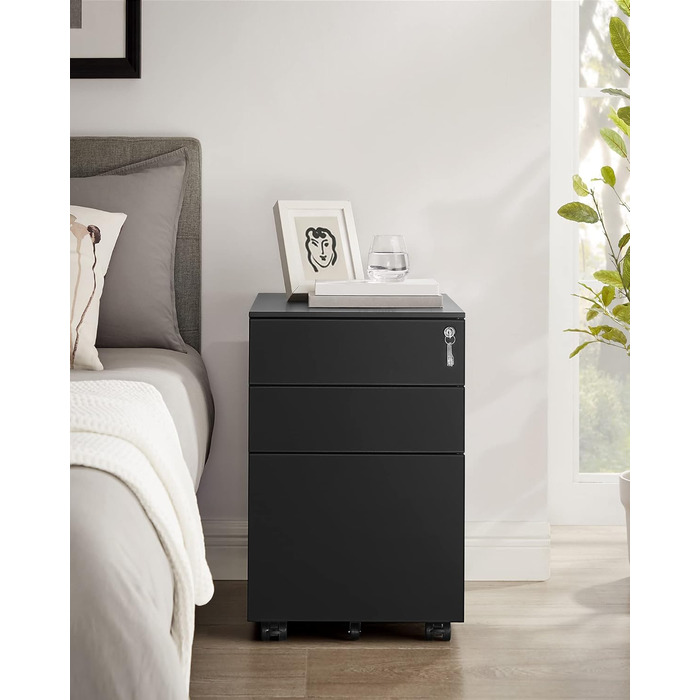Мобільна підстільна шафа SONGMICS з 3 шухлядами, попередньо зібрана, офісна шафа, що замикається, з підвісною системою для файлів, для файлів, документів, канцелярського приладдя, 52 x 39 x 60 см, чорна OFC60BK 52T x 39B см Чорний