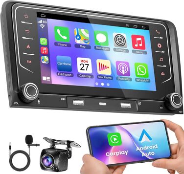 Автомагнітола 464 ГБ для Audi A3 S3 RS3 2003-2012 з бездротовим Carplay та Android Auto, Android 13 7-дюймовий IPS-навігатор з GPS-навігацією, голосовим керуванням SWC, камерою заднього виду, Bluetooth 5.2, Handsfree, WiFi, A3 7 дюймів