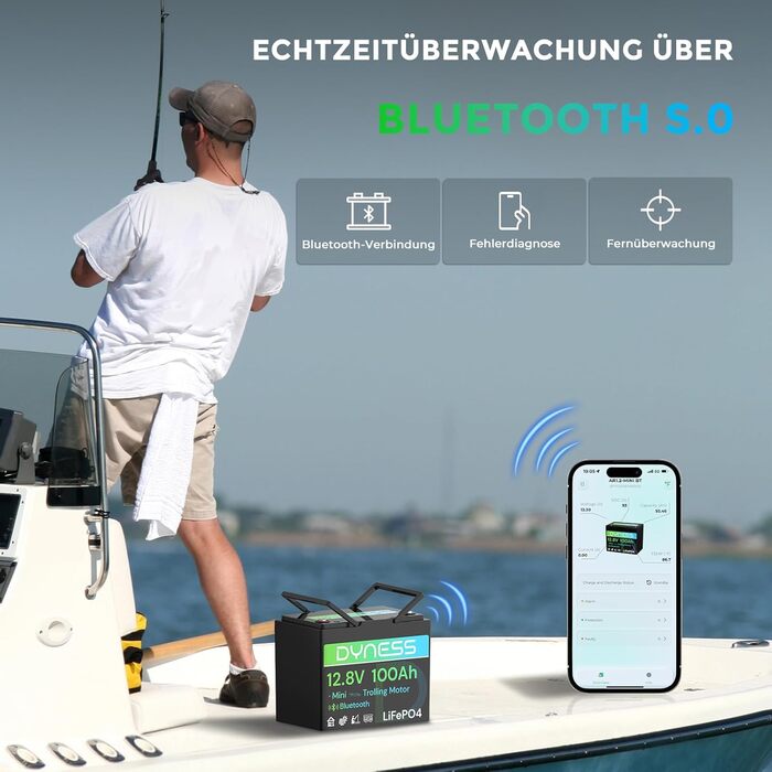 Літій-іонний акумулятор LiFePO4 12V 100Ah з Bluetooth Mini та 100A BMS, макс. 15000 циклів, 12V глибокого циклу літій-залізо-фосфатний акумулятор для караванів, сонячних систем для дому, човнів 12V 100Ah Mini Bluetooth