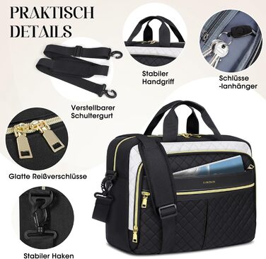 Жіноча сумка для ноутбука 17,3 дюйма, портфель, водонепроникна сумка для ноутбука, робоча сумка, бізнес-сумка, сумка через плече, сумка-мессенджер 17,3 дюйма, чорно-біла