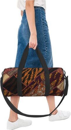 Спортивна сумка, дорожня сумка, в африканському стилі, з принтом печворк, сумка на нічліг, чорна, універсальний розмір, сумка для подорожей