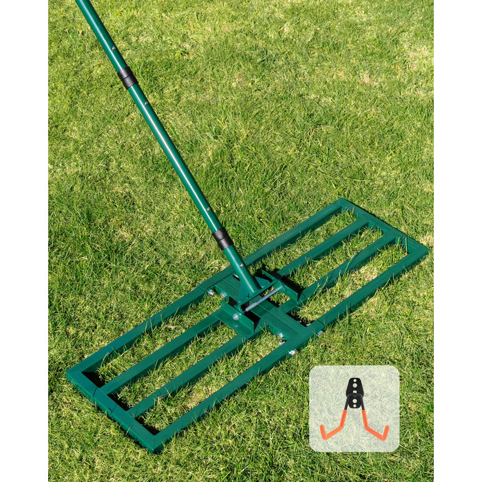 Вирівнювач газону Rasenrakel Міцний граблі для вирівнювання ґрунту, піску (76x25 см) з гаком для підвішування та регульованою ручкою для саду, городу, гольф-полів