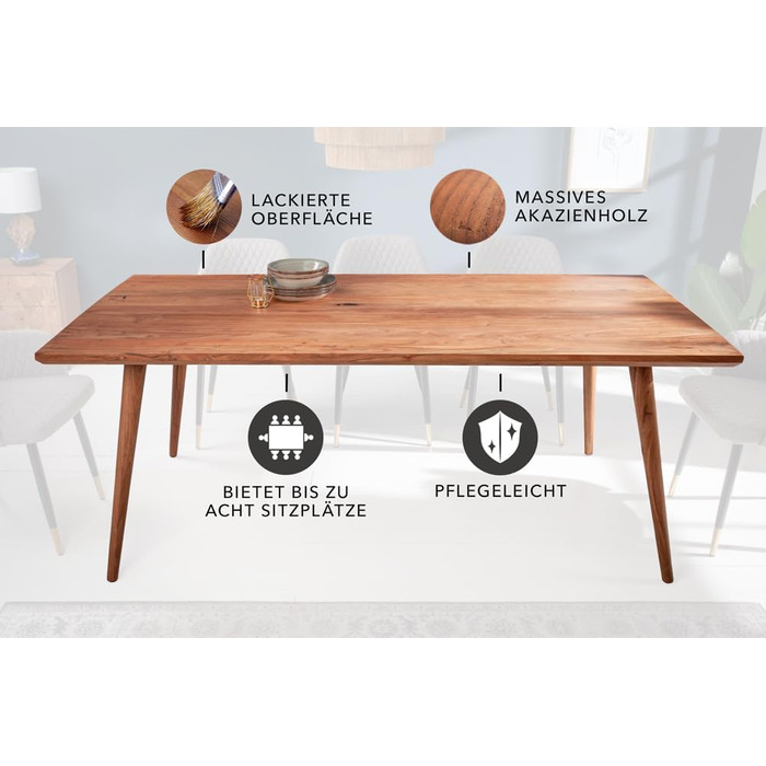 Обідній стіл Riess Ambiente з масиву дерева Mystic Living 160 см, акація, стіл з натурального масиву дерева, кухонний стіл з акації